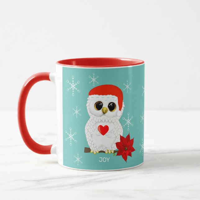 Mug Jolie chouette blanche de Noël et flocons de neige (Gauche)