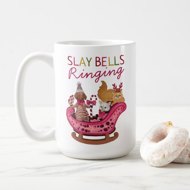 Mug Jolie cloche rose Slay Bells Ring Christmas Pun (Avec donut)