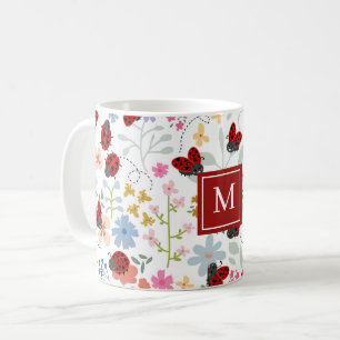 Mug Jolie coccinelle fleurs sauvages monogramme floral