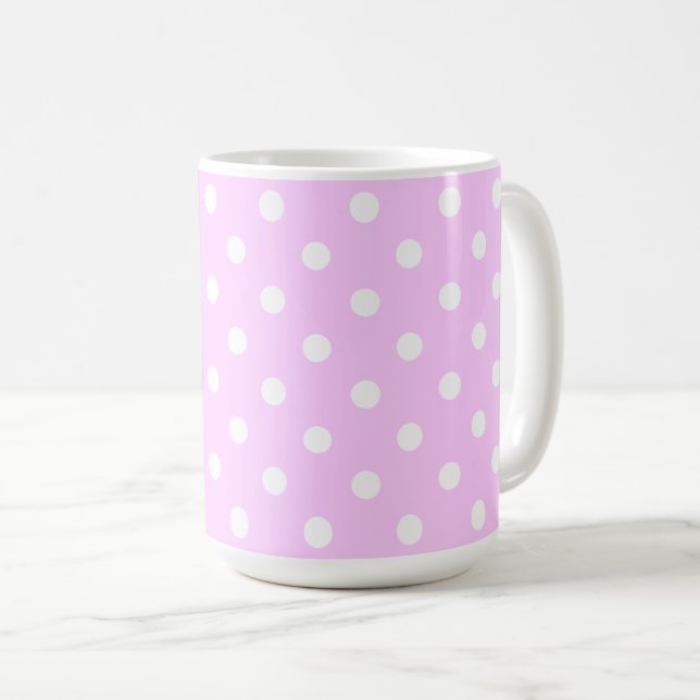 Mug Jolie couleur rose pastel avec pois blancs (Devant droit)