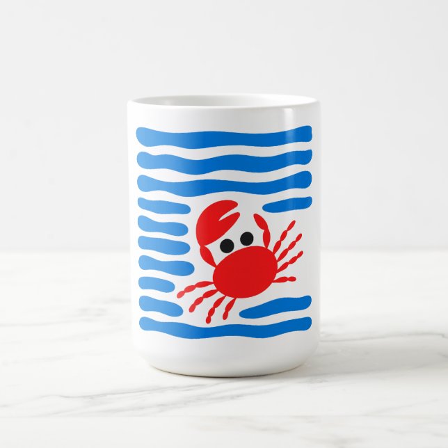 Mug Jolie Crabe Rouge & Vagues Bleues Côtières (Centre)
