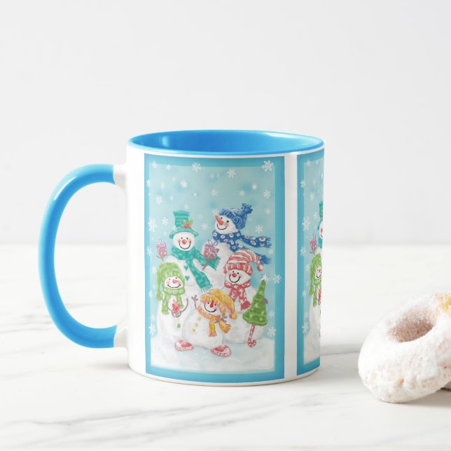 Mug Jolie famille des neigeurs de Noël dans la neige (Avec donut)