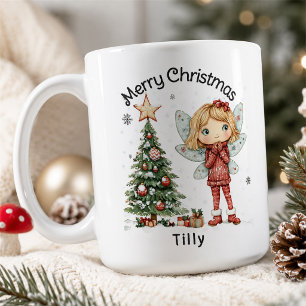 Mug Jolie fée de Noël personnalisée et arbre 
