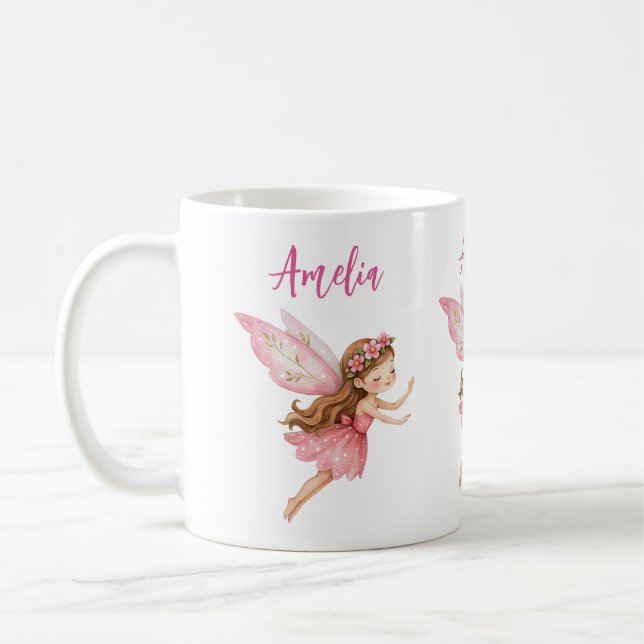 Mug Jolie Fée Fille dans une Robe Rose Fantaisiste (Gauche)