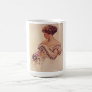 Mug Jolie femme tenant un chaton (par Harrison Fisher)