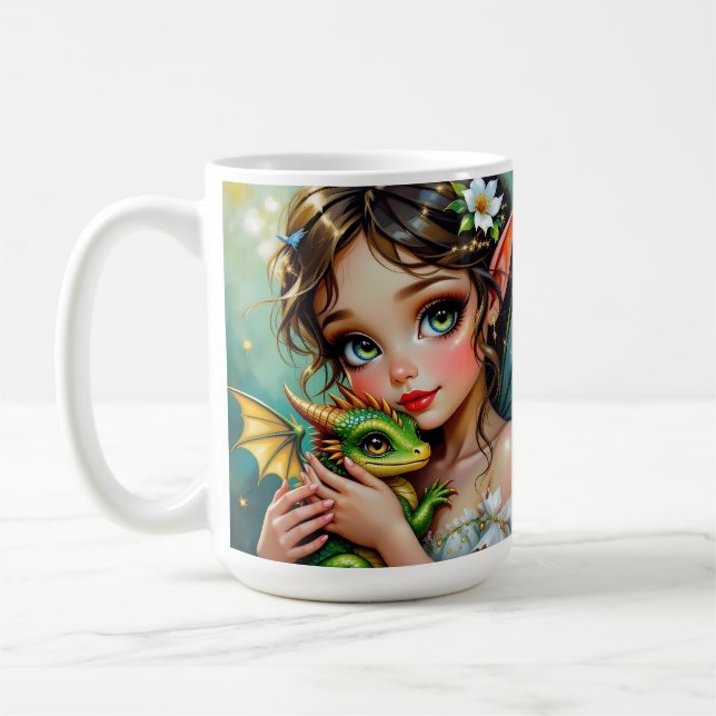 Mug Jolie fille aux thèmes de fée et de dragon   (Gauche)