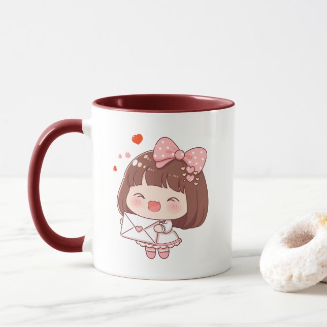 Mug Jolie Fille Avec Lettre D'Amour (Avec donut)