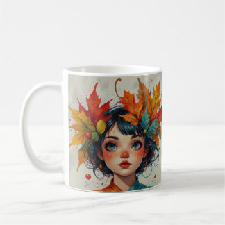 Mug Jolie fille d'automne avec des feuilles d'automne