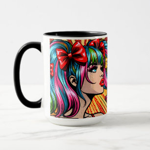 Mug Jolie fille de bande dessinée pop art avec des rub