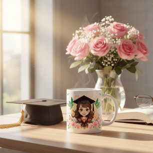 Mug Jolie Fille de Diplômée d'Anime Floral Aquarelle C
