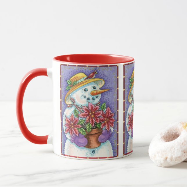 Mug Jolie fille de Noël Snowman avec Poinsettia (Avec donut)