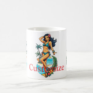Mug Jolie fille de plage en bikini aux cheveux noirs T