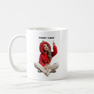 Mug Jolie Fille en Chapeau Rouge Pointant vers le Haut
