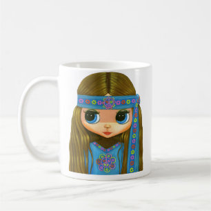 Mug Jolie fille hippie au signe de paix aux grands yeu