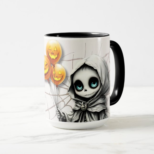 Mug Jolie Fille Squelette avec Ballons Citrouilles  (Devant droit)
