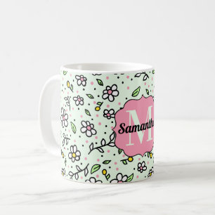 Mug Jolie fleur de marguerite doodle Monogramme de mot
