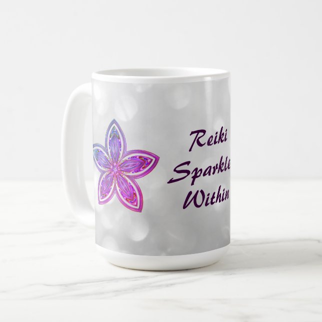 Mug Jolie Fleur Reiki design Mandala (Devant gauche)