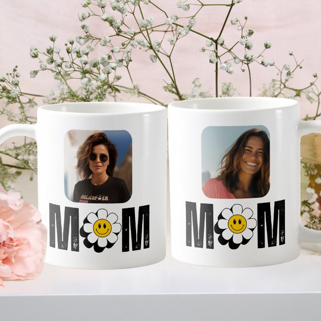 Mug Jolie Fleur Retro & "Maman", Amusante, Photo perso (Créateur téléchargé)