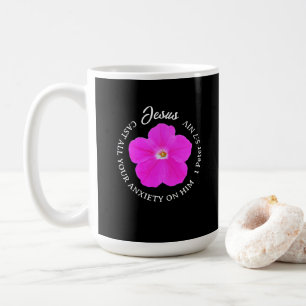 Mug Jolie fleur rose chaud Jésus-Christ foi noir