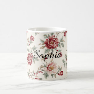 Mug Jolie Florale Crème Rouge Chic  