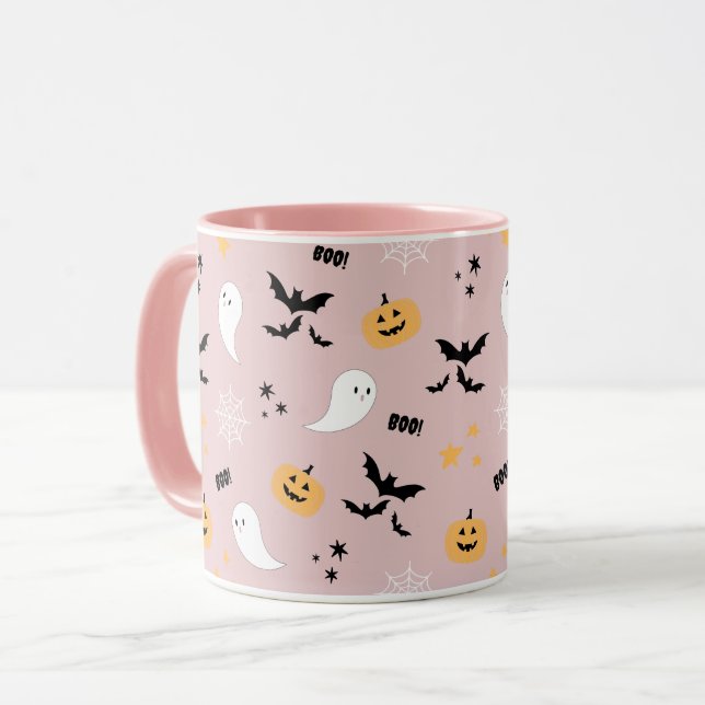 Mug Jolie Halloween Boo Plaques rose (Devant gauche)