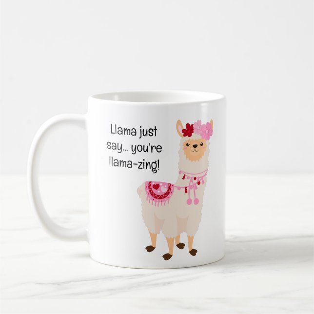 Mug Jolie Lama Rose et Blanc Saint-Valentin  (Gauche)
