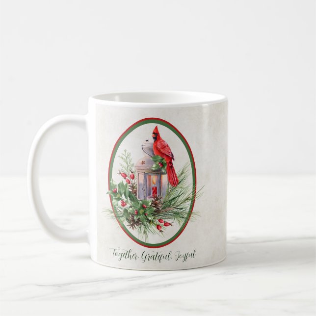 Mug Jolie lanterne avec houx et Noël cardinal  (Gauche)
