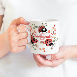 Mug Jolie Léman Rouge Whimsical Fleurs Enfants Monogra