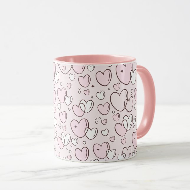 Mug Jolie main rose dessinée Coeurs de bulles Valentin (Devant droit)