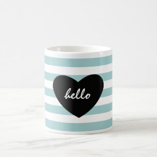 Mug Jolie menthe et coeur blanc de rayures bonjour