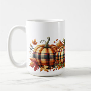 MUG JOLIE ORANGE & VERT PLAID AUTOMNE CITROUILLES