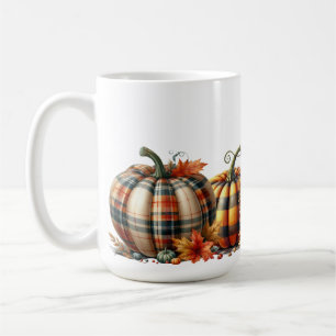 MUG JOLIE ORANGE & VERT PLAID AUTOMNE CITROUILLES