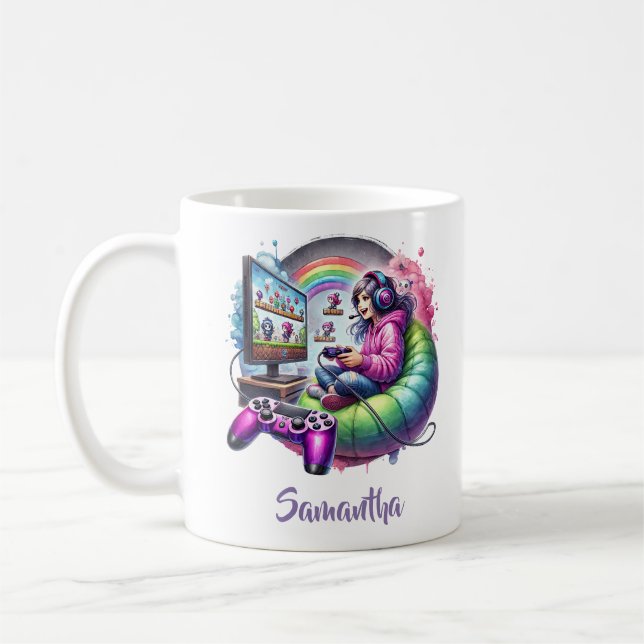 Mug Jolie petite fille jouant à un jeu vidéo (Gauche)