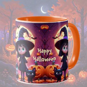 Mug Jolie petite sorcière avec chats et citrouilles, c