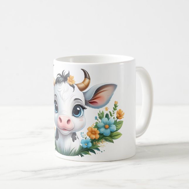 Mug Jolie petite vache fille en fleurs (Devant droit)