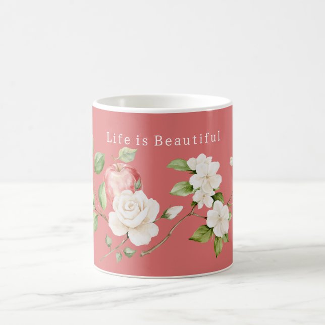 Mug Jolie pomme rouge à fleurs (Centre)