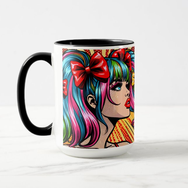 Mug Jolie Pop Art Comic Girl with Bows (Gauche)