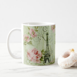 Mug jolie tour de paris fleurie rose à la menthe de p