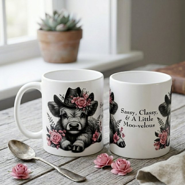 Mug Jolie vache fille Highland Cow avec texte  (Créateur téléchargé)
