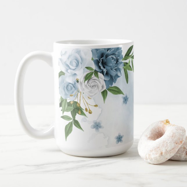 Mug jolie végétation fleurie bleue (Avec donut)
