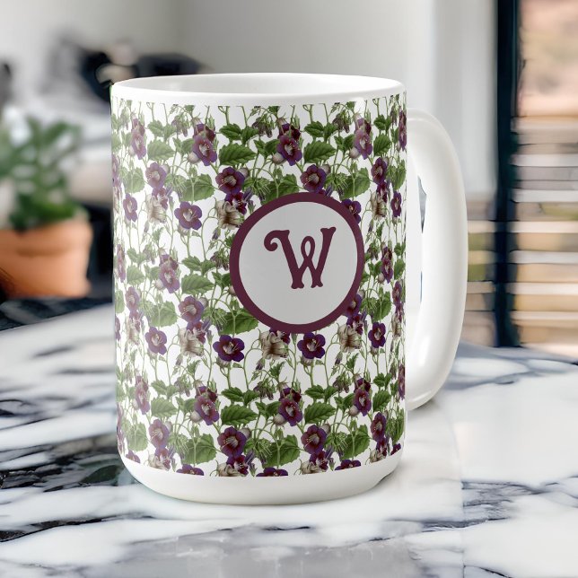 Mug Jolie vigne fleurie violette et blanche avec initi (Créateur téléchargé)