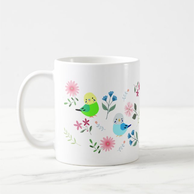 Mug Jolies bougies Parakeet aux fleurs Jolies oiseaux (Gauche)