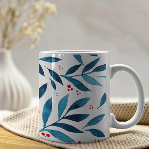 Mug Jolies branches d'aquarelle - turquoise et rouge