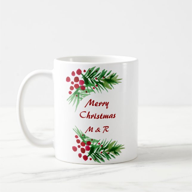 Mug Jolies branches de pin avec des baies rouges (Gauche)