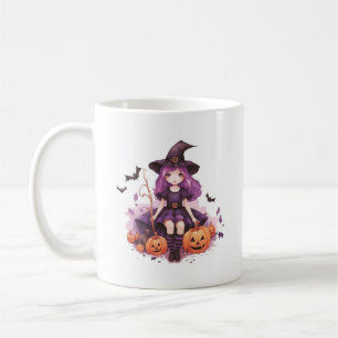 Mug Jolies citrouilles de sorcière aux cheveux violets