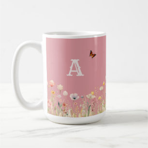 Mug Jolies couleurs Aquarelle Fleurs sauvages et Monog