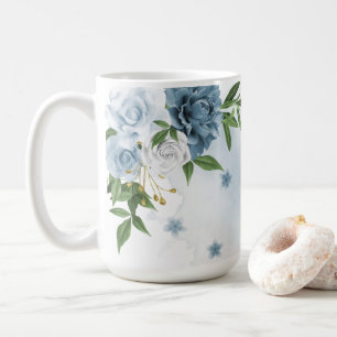 Mug jolies fleurs bleues verdure 
