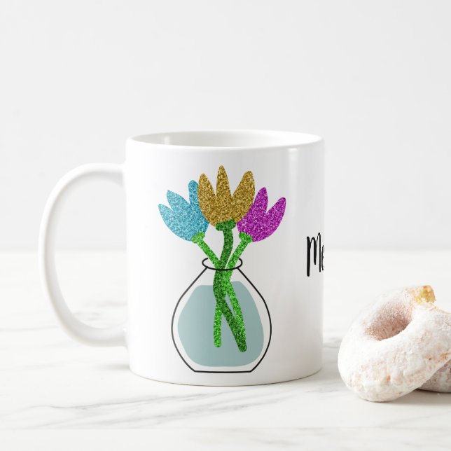 Mug Jolies fleurs de Parties scintillant personnalisée (Avec donut)