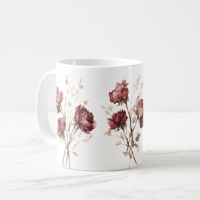 Mug Jolies fleurs rouge Bourgogne (Devant gauche)