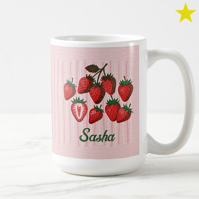 Mug Jolies fraises et rayures au Risographe avec nom p (Créateur téléchargé)